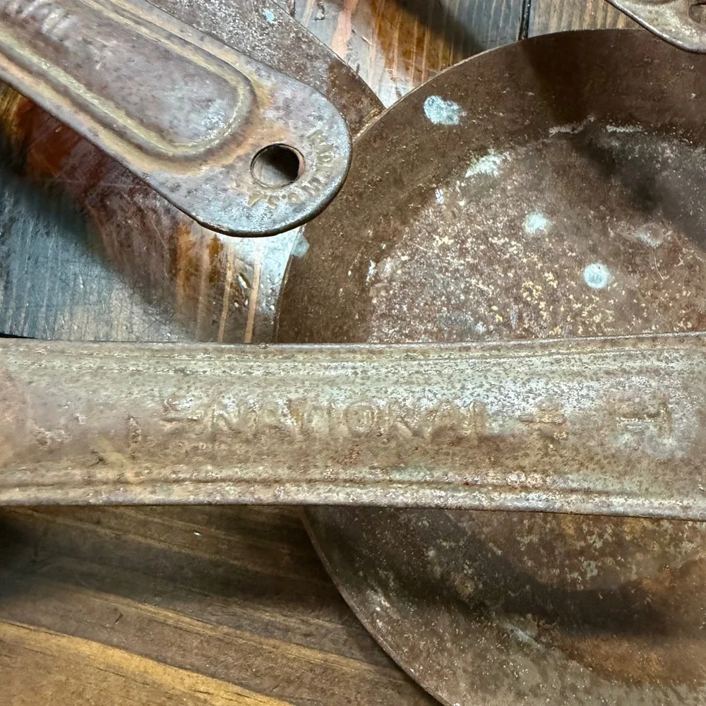 Vintage National Cold Handle Frying Pan Set 4 Cowboy Skillets Carbon Steel Rust